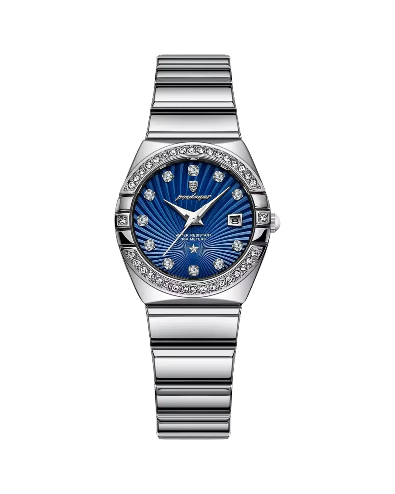POEDAGAR Aurora · Prata · fundo Azul
